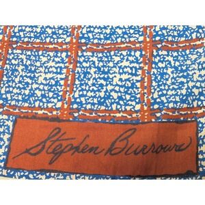 Vintage Stephan B Blue & Rust Geometric Scarf 13x43" Long‎ Rectangle Retro Mod